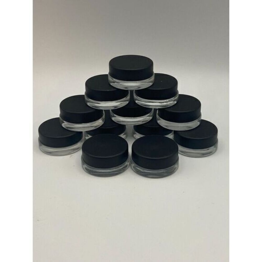 7ml Glass Clear Containers .25 oz Cosmetics Lip Balm Matte Black Lids x12 NWOB‎